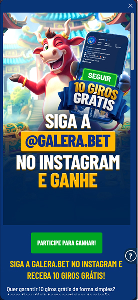 Página da Missão Influencer na Galera Bet, com oferta de 10 giros grátis ao seguir o perfil no Instagram.