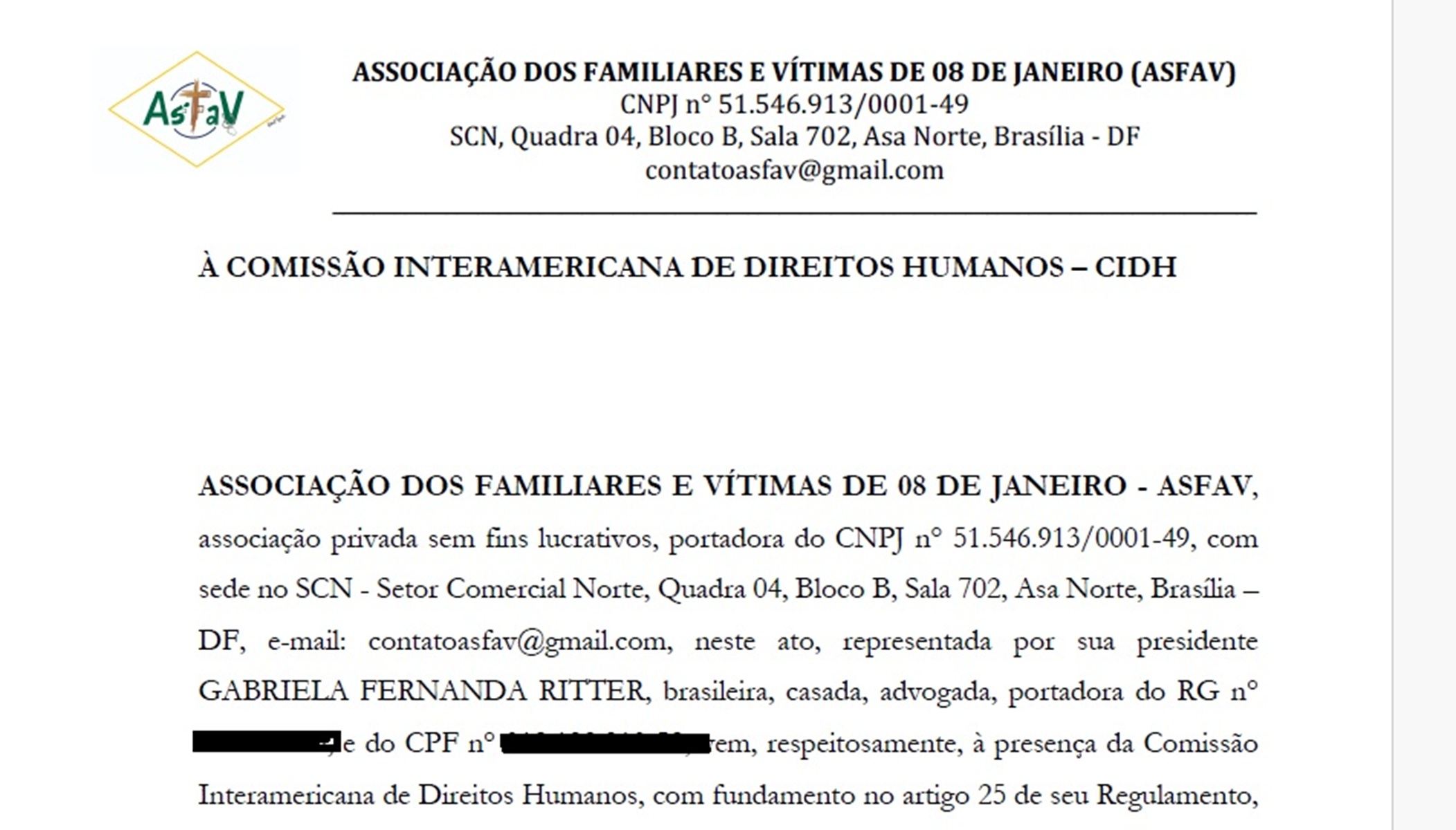 Asfav pede que comissão interamericana cobre aplicação da Lei da Dosimetria