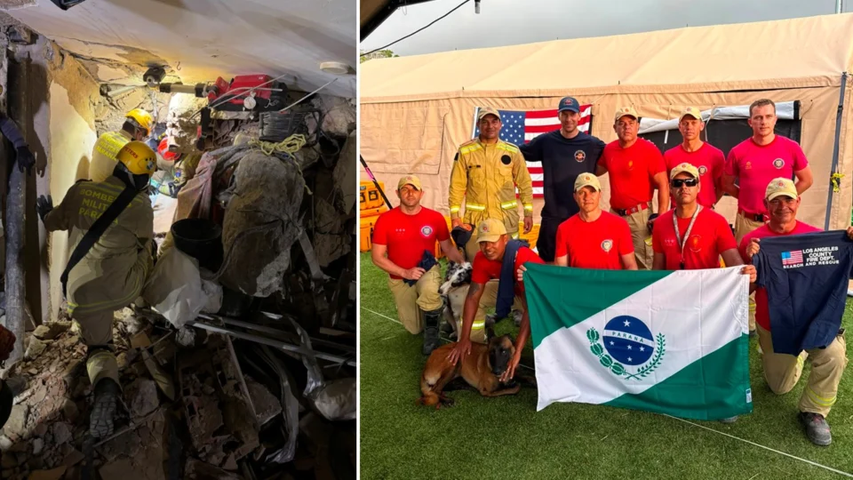 Major Felipe Moletta com outros bombeiros do Paraná que também atuaram nas equipes de resgate na Venezuela.