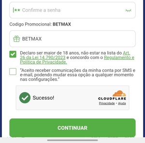 Código BETMAX inserido no campo “Código promocional” no cadastro na BETesporte