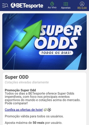 Página da oferta de Super Odds da BETesporte, acessada com o código de bônus