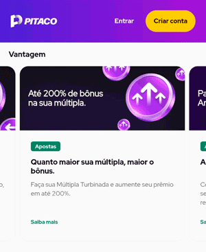 Página de promoções da Pitaco com destaque para a oferta de múltipla turbinada