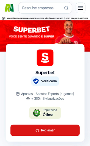 Captura de tela da avaliação da Superbet na plataforma Reclame Aqui