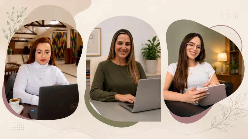 A equipe de Psicologia da EM SI é formada por profissionais comprometidas com a promoção da saúde mental e do bem-estar nas organizações. Na imagem, da esquerda para a direita: Juliana Bortt Machado (CRP 08/11259), Daniela Maria de Souza Koteski (CRP 08/07131) e Gabriele Tracz Bianco Kipman (CRP 08/30537).