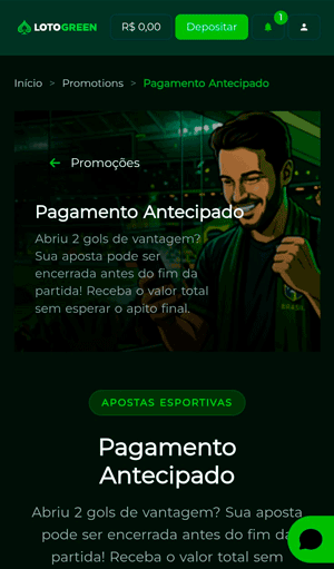 Página da promoção “pagamento antecipado” disponível na Lotogreen