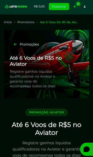 Campanha “Até 6 boos de R$ 5 no Aviator” disponível com o cupom de bônus da Lotogreen