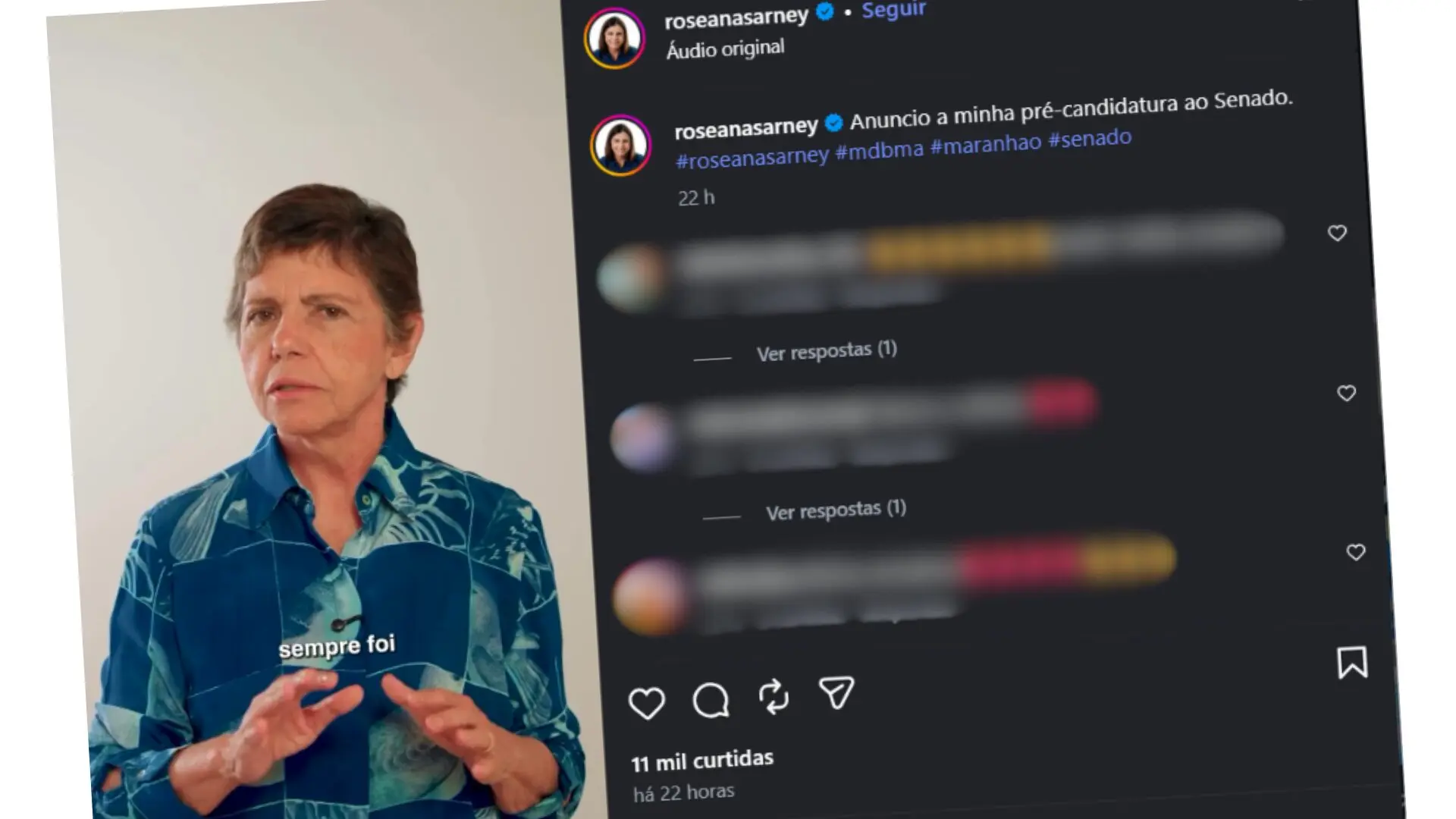 Roseana disputará uma das duas vagas do Maranhão no Senado na chapa liderada por Orleans Brandão (MDB)