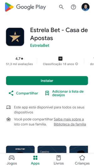 Página oficial de download do app da Estrela bet na Play Store