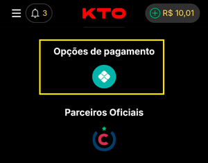 Rodapé da plataforma da KTO que demostra o Pix como método de pagamento oficial