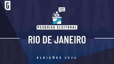 Ilustração feita pela Gazeta do Povo sobre pesquisa eleitoral nas Eleições 2026, com a bandeira do Rio de Janeiro