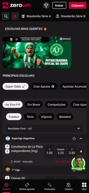 Tela inicial da ZeroUmBet
