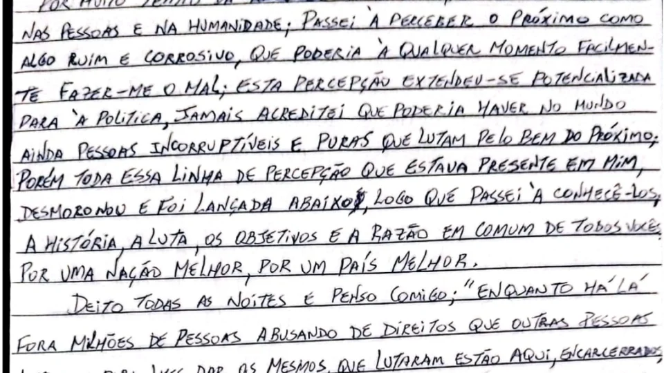 Trecho da carta escrita por um "preso comum" do Complexo Penitenciário da Papuda.
