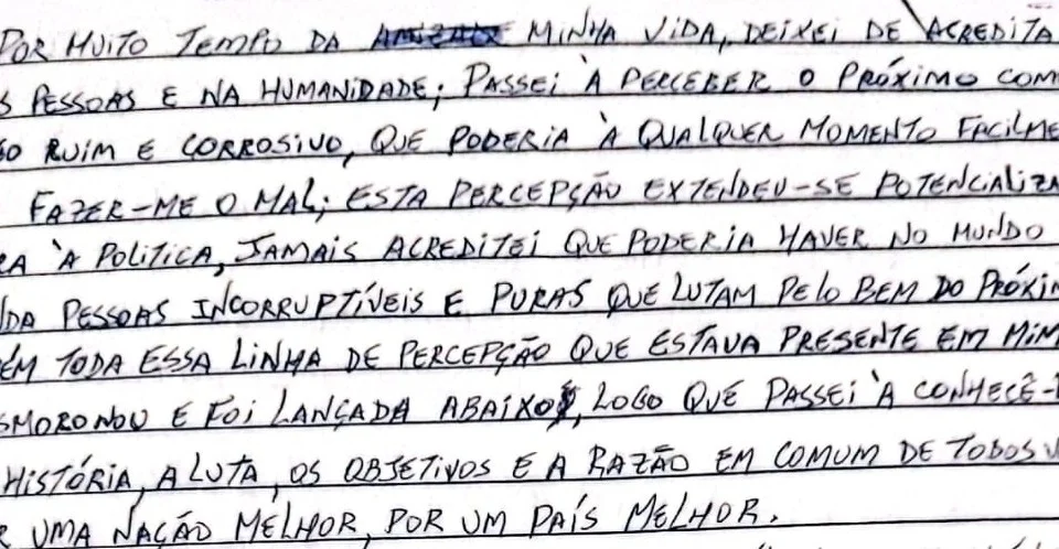 Trecho da carta escrita por um "preso comum" do Complexo Penitenciário da Papuda.