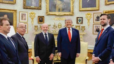 Presidente Lula e Donald Trump durante encontro na Casa Branca em maio de 2026.