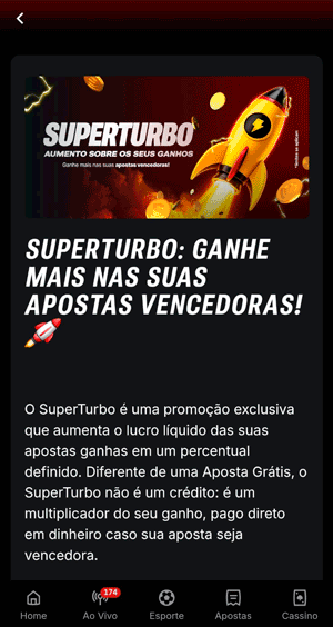 Captura de tela das nova oferta SuperTurbo disponível na Superbet