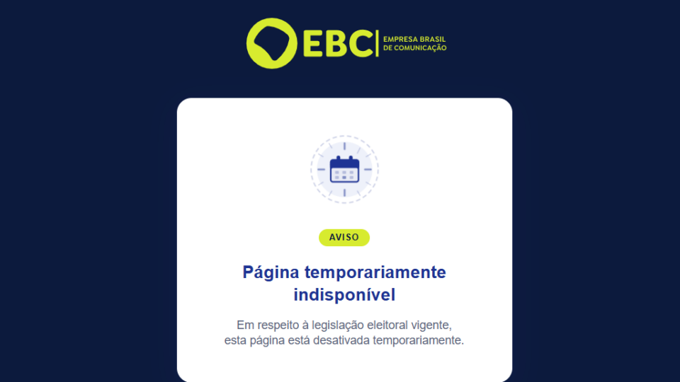 Notícias da EBC durante o governo Lula foram substituídas por aviso de página indisponível. 