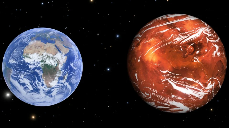 Comparação entre o exoplaneta GJ 3378 b e a Terra.
