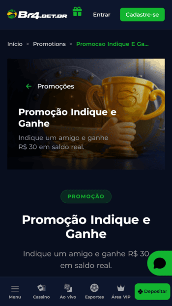 Promoção com bônus de indicação disponível na Br4bet