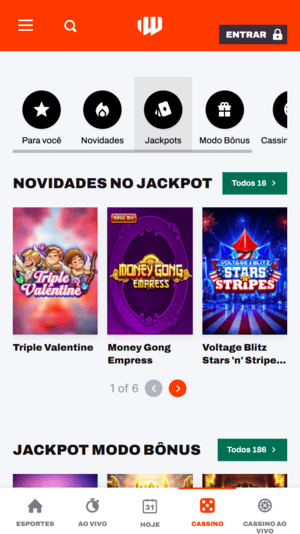 Página de jogos da categoria jackpot do cassino Betwarrior