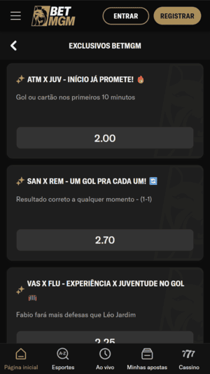 Mercados exclusivos disponíveis apenas na BetMGM