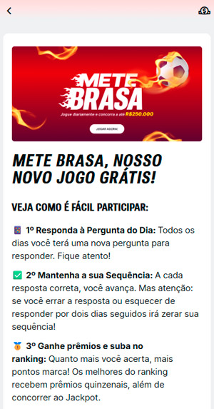 Captura da tela da oferta Mete Brasa, que voltou ao catálogo da Superbet