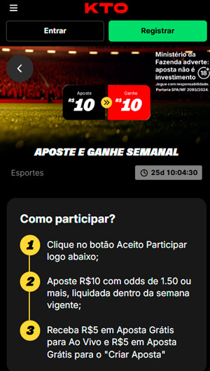 Print de uma oferta de Aposte e Ganhe disponível na KTO