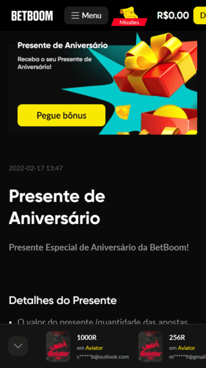 Oferta de aniversário disponível na Betboom