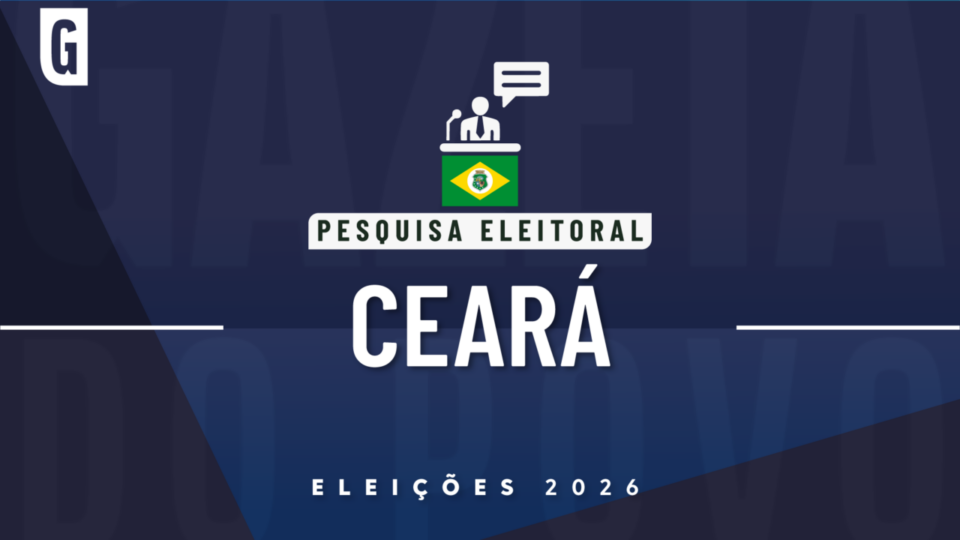 Ilustração feita pela Gazeta do Povo sobre pesquisa eleitoral nas Eleições 2026, com a bandeira do Ceará.