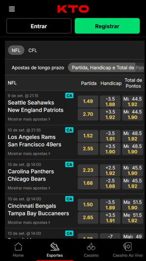 Mercados disponíveis para apostas na NFL pela KTO