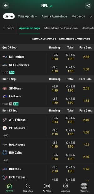 Opções de apostas disponíveis para NFL na bet365