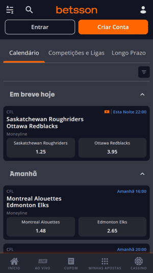 Captura de tela com jogos de futebol americano disponíveis na Betsson
