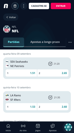 Primeiros jogos da NFL disponíveis pela Novibet
