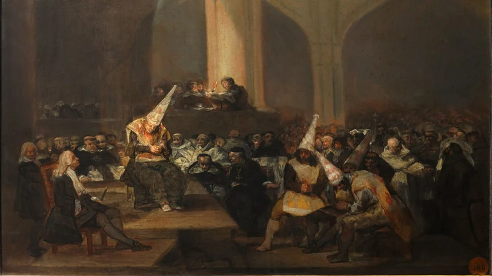 Pintura de Francisco Goya retratando um tribunal da Inquisição na Espanha.