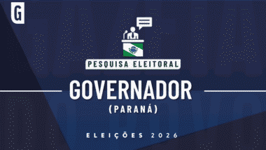 Ilustração feita pela Gazeta do Povo sobre pesquisa eleitoral nas Eleições 2026, com a bandeira do Paraná e a palavra Governador