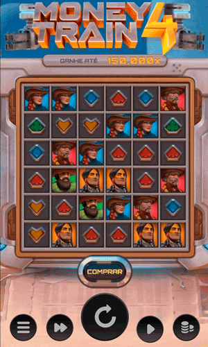 Interface do slot de alta volatilidade Money Train 4 com layout 6x6
