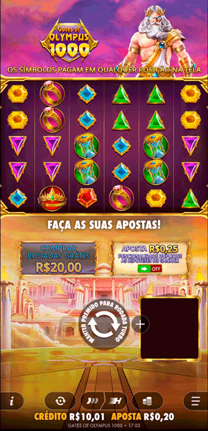 Interface do Gates of Olympus 1000 com o layout de rolos e botões de jogabilidade 
