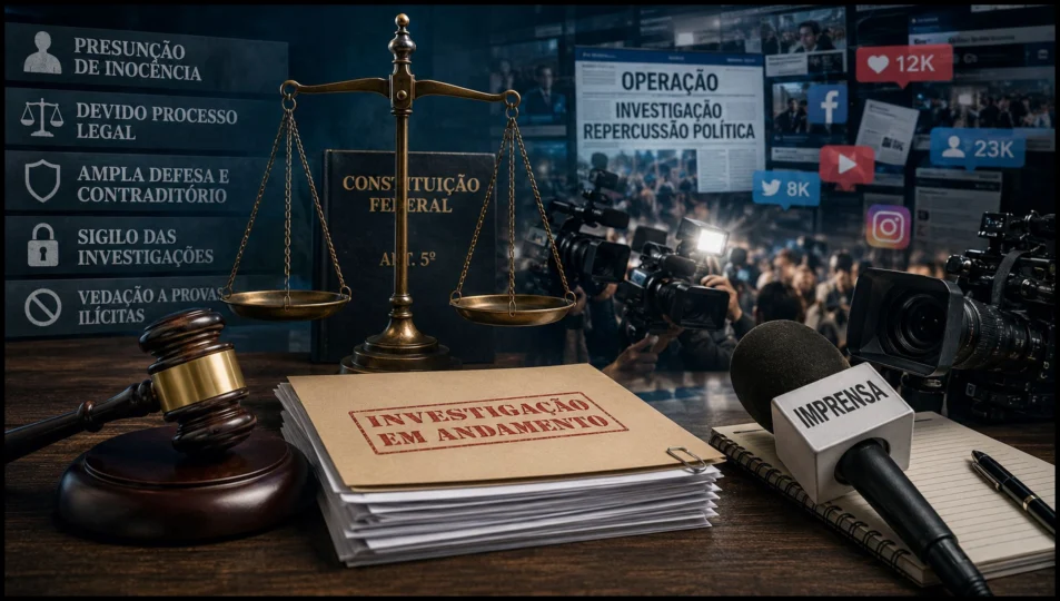 A investigação criminal pode despertar forte mobilização pública, mas sua condução continua submetida a garantias constitucionais, enquanto imprensa, autoridades e defesa têm responsabilidades distintas na divulgação das informações.
