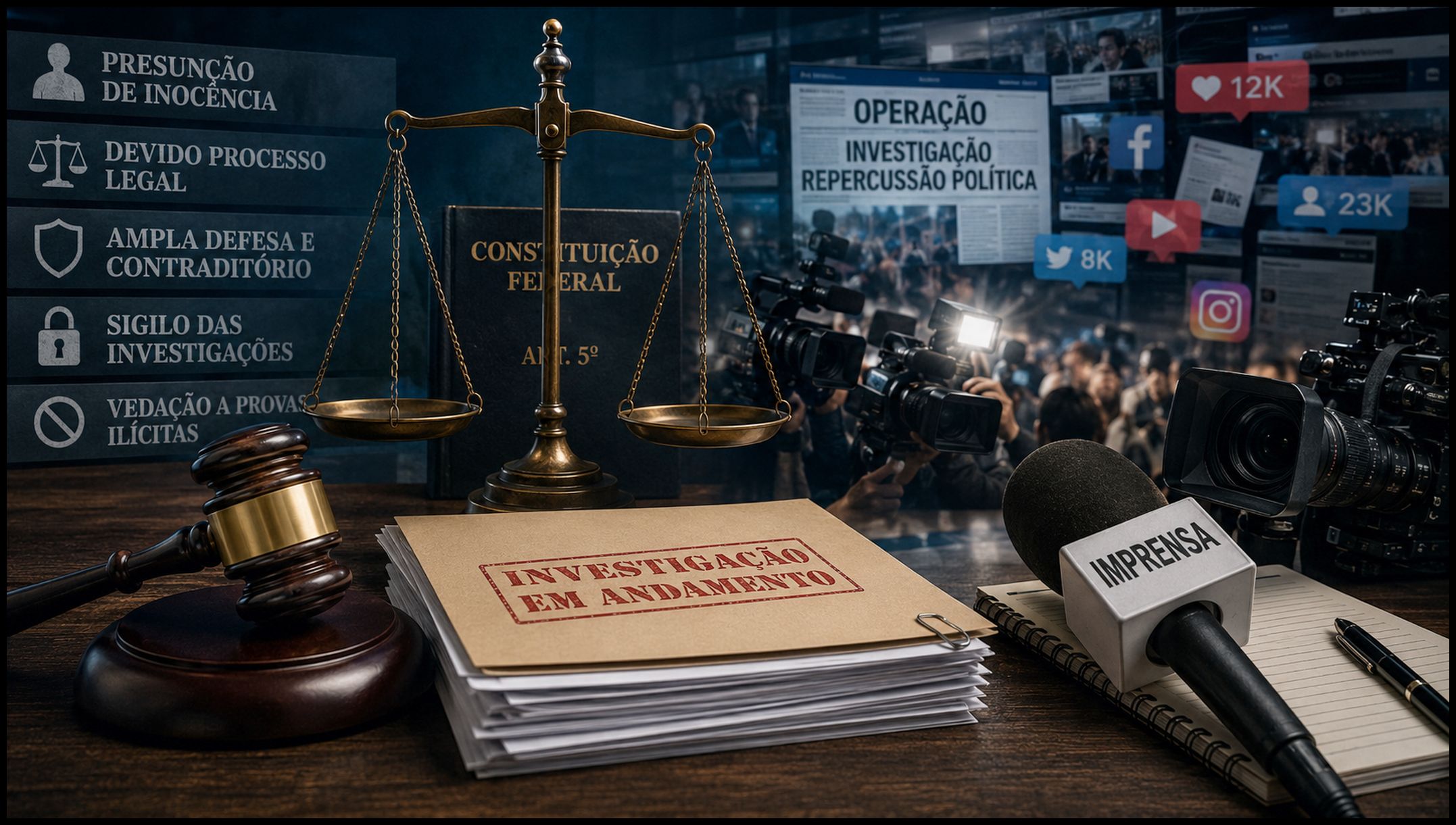 A investigação criminal pode despertar forte mobilização pública, mas sua condução continua submetida a garantias constitucionais, enquanto imprensa, autoridades e defesa têm responsabilidades distintas na divulgação das informações.