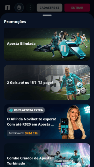 Página com diferentes ofertas que a Novibet oferece para futebol
