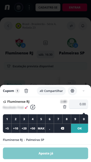 Exemplo real de bilhete de aposta em futebol capturado em 14/08/2026, na Novibet
