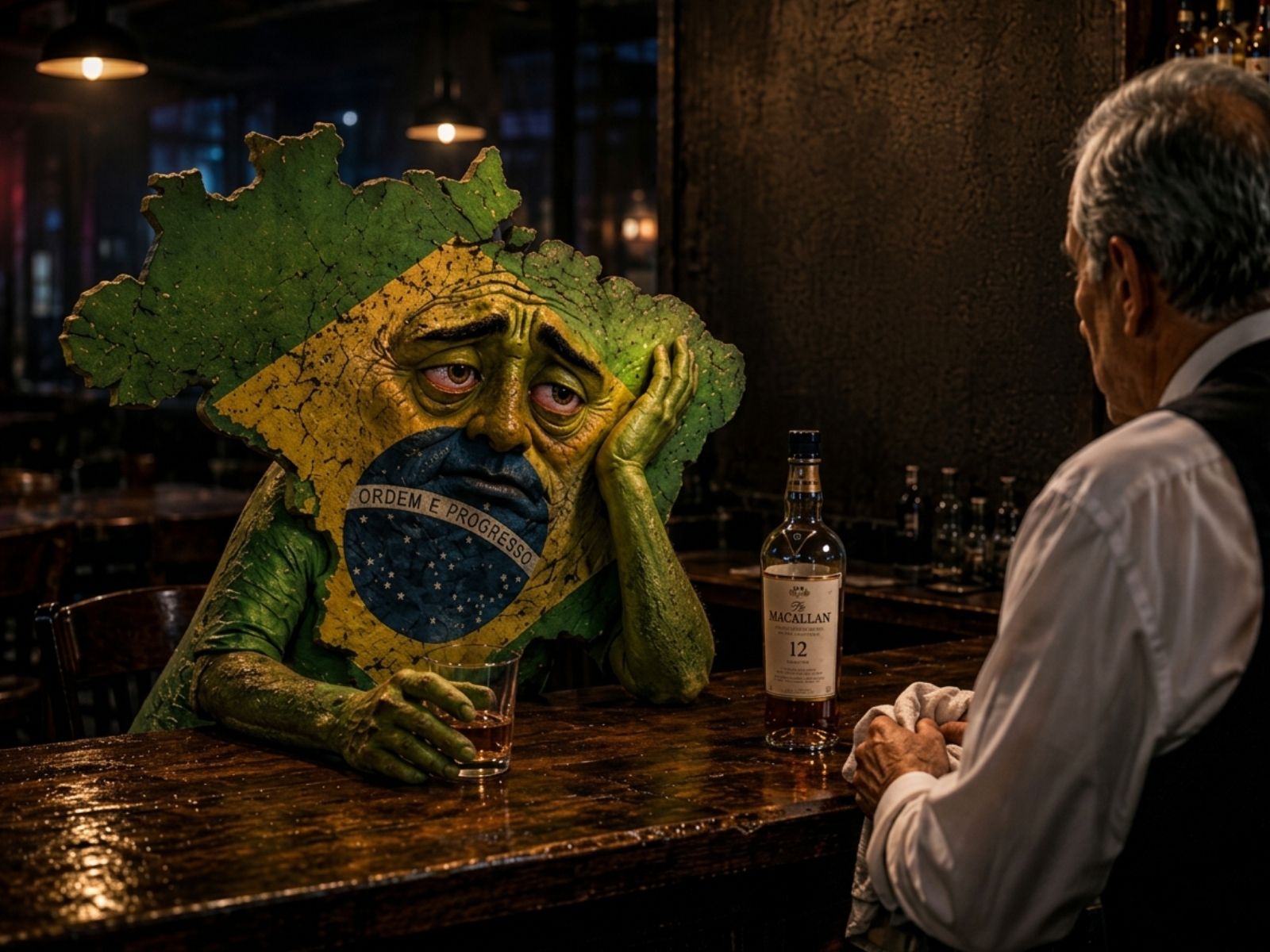 O Brasil enchendo a cara de Macallan: põe na conta do Vorcaro.