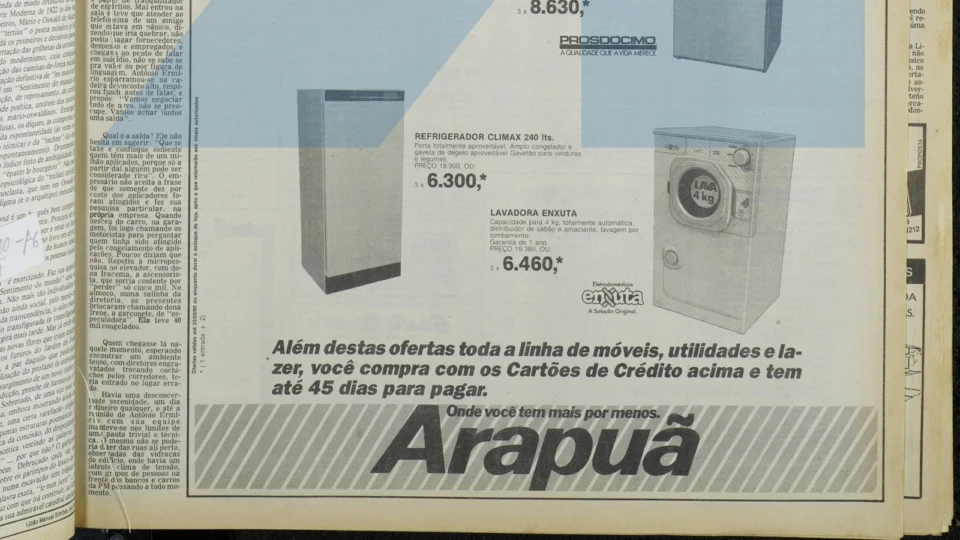 Anúncio das Lojas Arapuã em edição da Gazeta do Povo de 20 de março de 1990