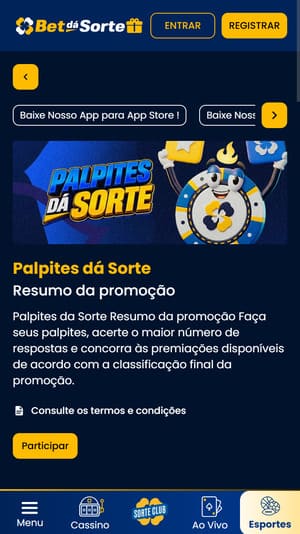Tela inicial da interface da oferta "Palpite da Sorte" na Betdásorte