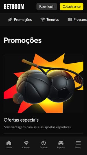 Página com promoções oficiais disponíveis na Betboom