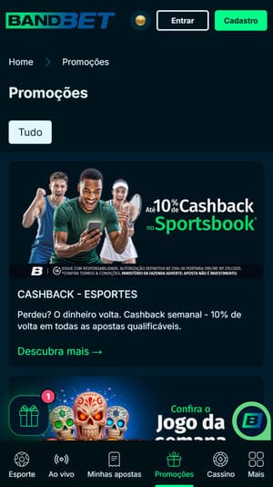 Captura de tela com o cashback oficial da Bandbet