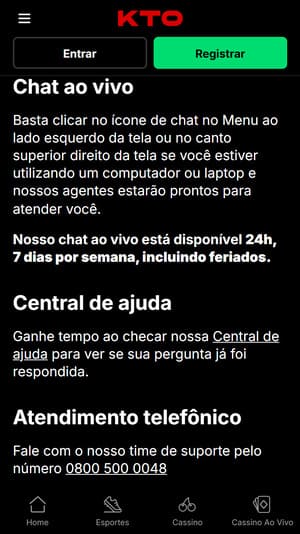 Canais oficiais de suporte disponíveis para clientes da KTO