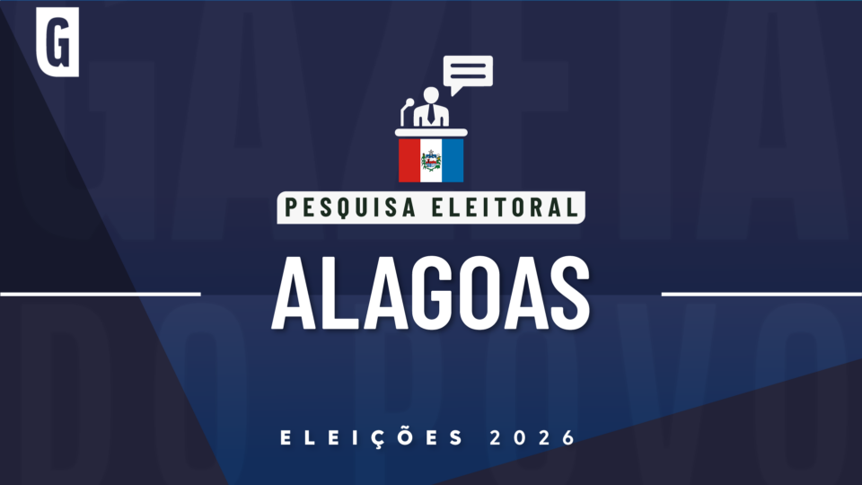 Ilustração feita pela Gazeta do Povo sobre pesquisa eleitoral nas Eleições 2026, com bandeira de Alagoas e a palavra Alagoas