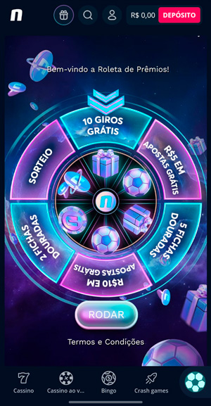 Captura de tela da Roleta da Novibet disponível mesmo para quem só apostou R$ 1