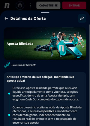 Captura de tela da promoção Aposta Blindada da Novibet