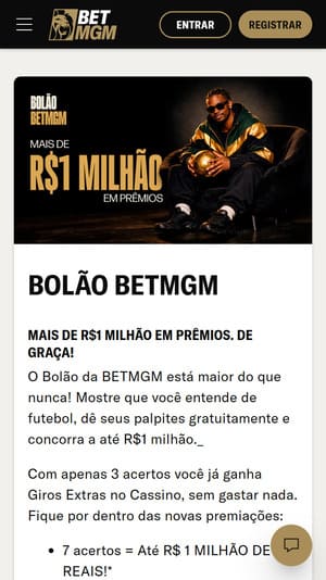 Bolão grátis disponível na BetMGM